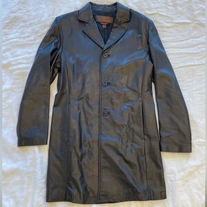 Danier Black Leather Trench Coat Sz Small